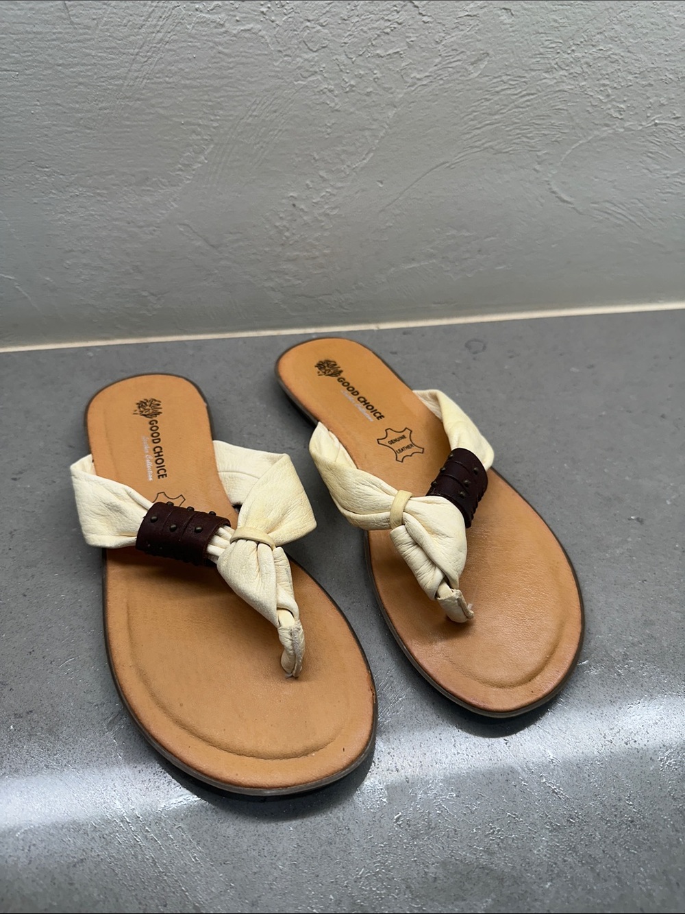 Good Chic Cream Braided Thong Sandals with Brown Accent